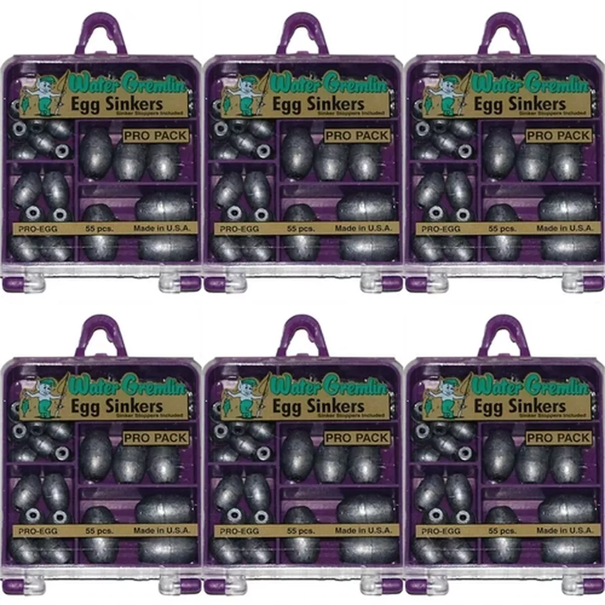 (6) Packs Water Gremlin Egg Sinkers Pro Pack (55 Pieces Per Pack) Brand New