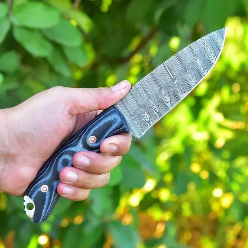 “Exquisite Damascus Hunting Knife with Canvas Micarta Handle | Limited Edition | KBS Knives Store”
