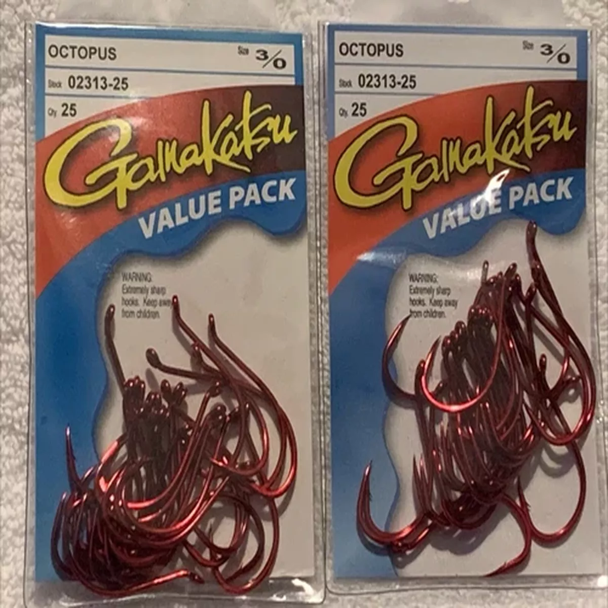 (LOT OF 2) GAMAKATSU OCTOPUS HOOKS 3/0 RED VALUE PACKS.25 PER PACK 50 TOTAL