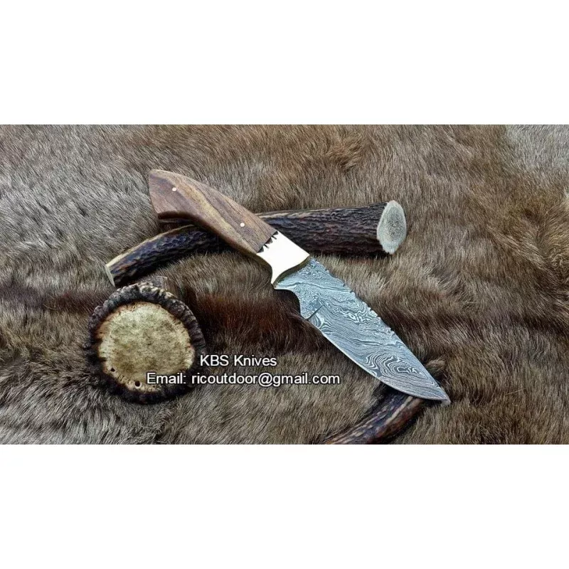 “Timber Strike” Custom Handmade Damascus Fixed-Blade Hunting Knife, 9-Inch with Rosewood Handle | KBS Knives Store